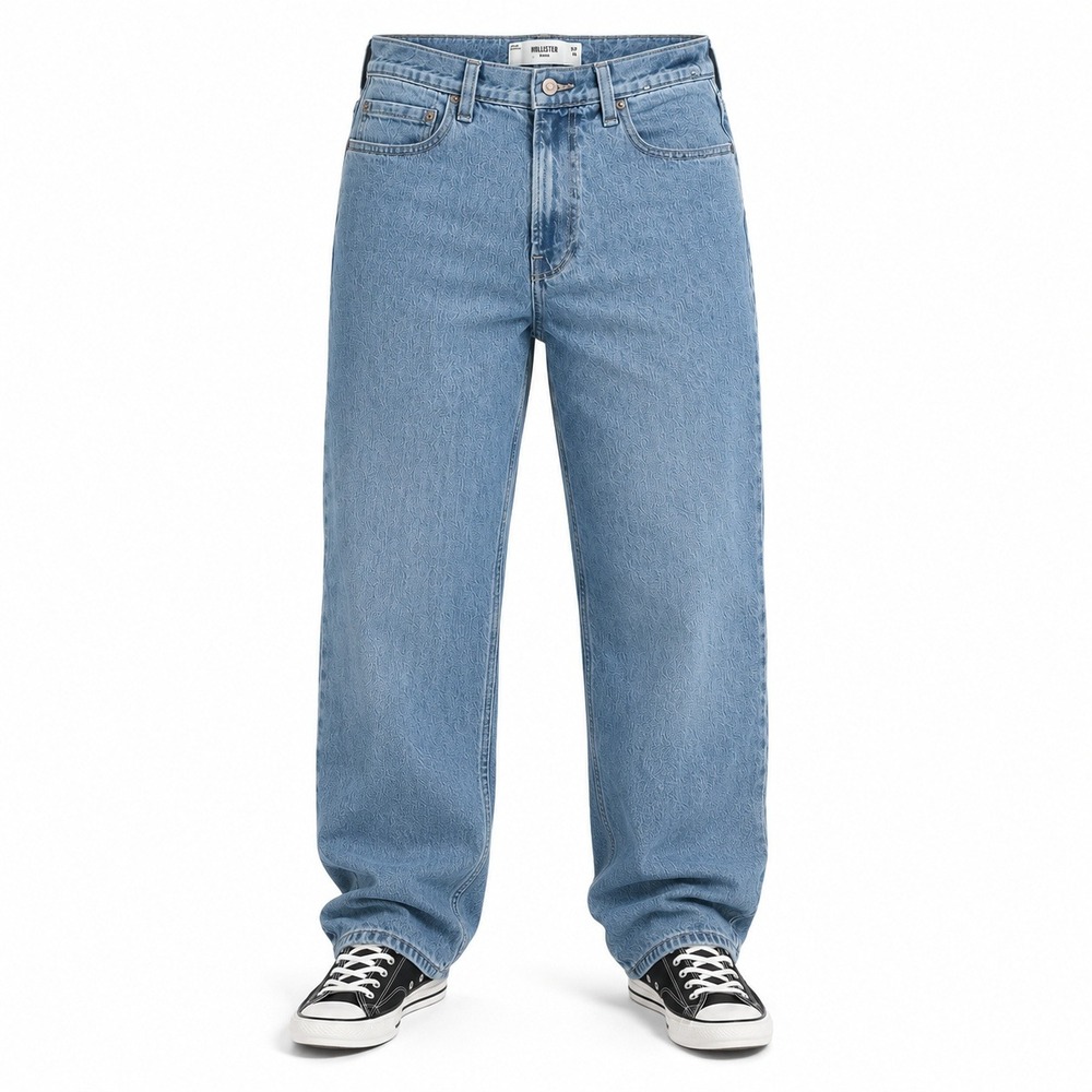 Hollister Men's Baggy Jeans Light Wash Denim Skater Grunge 90s Y2K Style 30x30